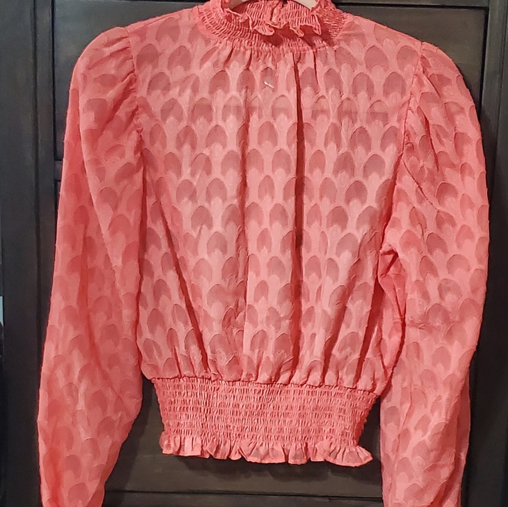 Womens small coral color long sleeve beautiful blouse. EUC